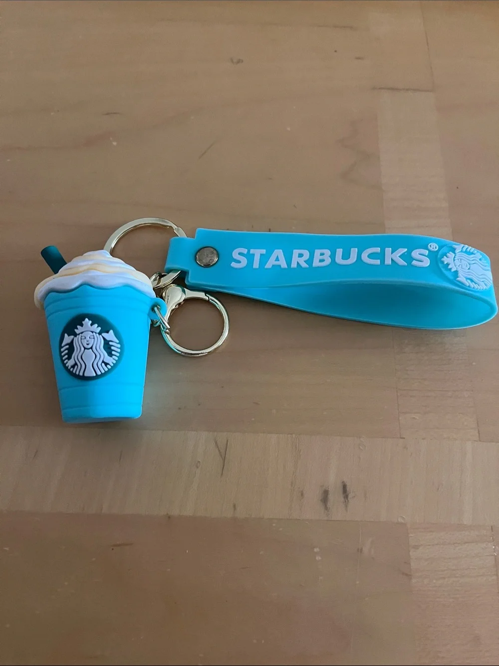 Starbucks Aqua Silicone Frappuccino Keyring with Wrist Strap
